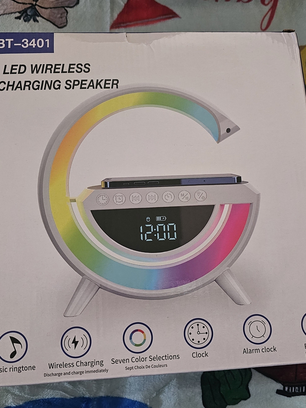 New LED Bluetooth Color Changing Charging Speaker with Digital Clock - White